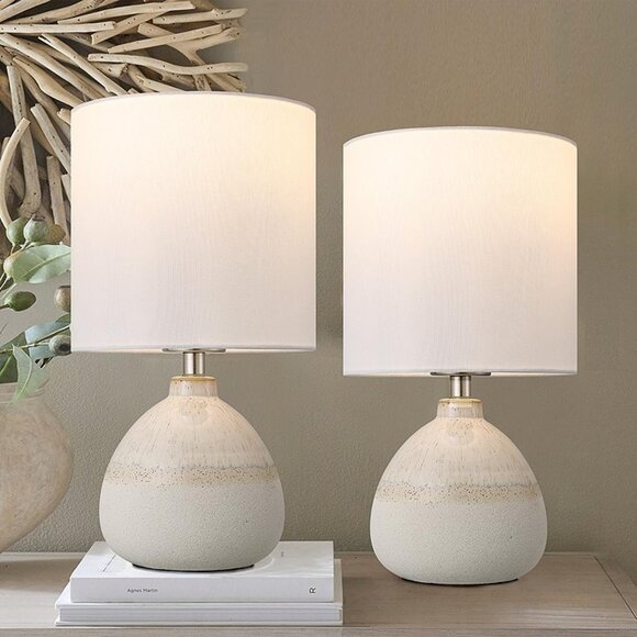 NEW Set of 2 Ceramic Table Lamp for Bedroom, Small Table Lamp White 13.7IN - Picture 1 of 9